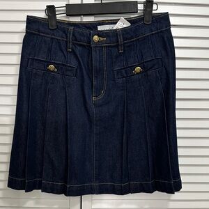 Dark Blue Denim Pleated Skirt Loft